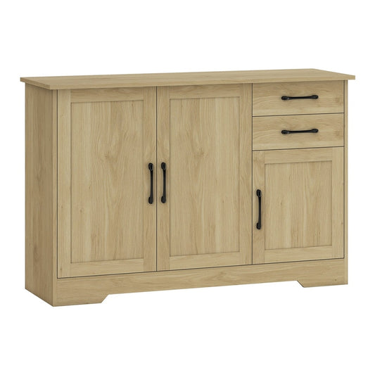 HOMCOM Sideboard with 2 Drawers Modern Storage Cabinet in a light wood finish with black handles