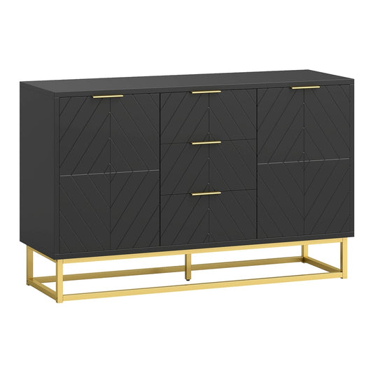 HOMCOM Sideboard in black with three central drawers and two side cabinets on a gold metal frame