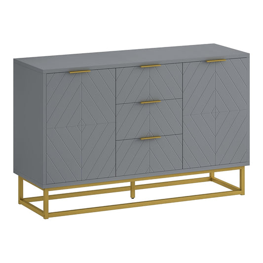 HOMCOM Sideboard with 3 drawers and gold legs in a grey finish