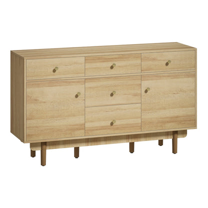 HOMCOM Sideboard with five drawers and two cabinets on wooden legs in a light wood finish