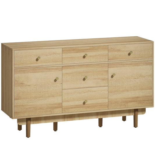 HOMCOM Sideboard with five drawers and two cabinets on wooden legs in a light wood finish