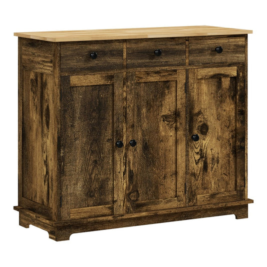 HOMCOM Sideboard with rubberwood top and three drawers above three cabinets