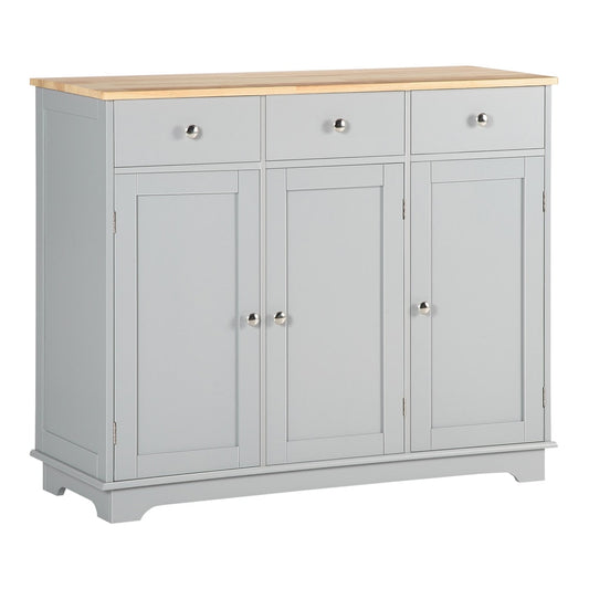 HOMCOM Sideboard with rubberwood top and three doors and three drawers in grey