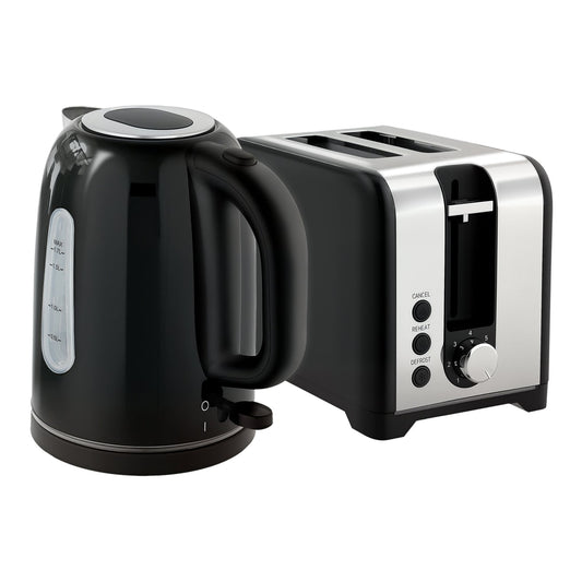 HOMCOM Simple Polished Toaster and Kettle Set in black with a white background