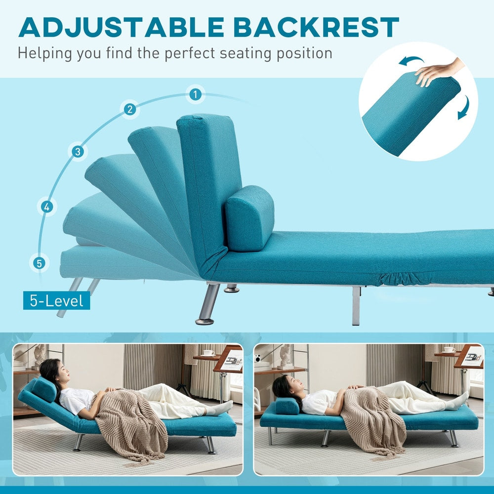 Close up of the adjustable backrest mechanism on the dark blue sleeper chair