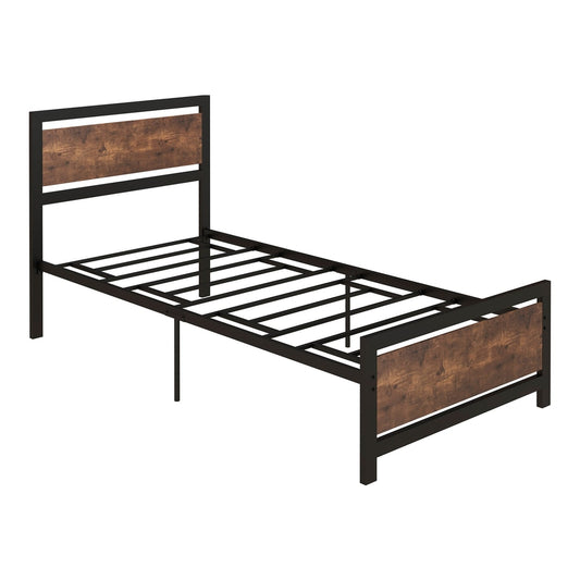 HOMCOM Single Size Metal Bed Frame in Black and Rustic Brown
