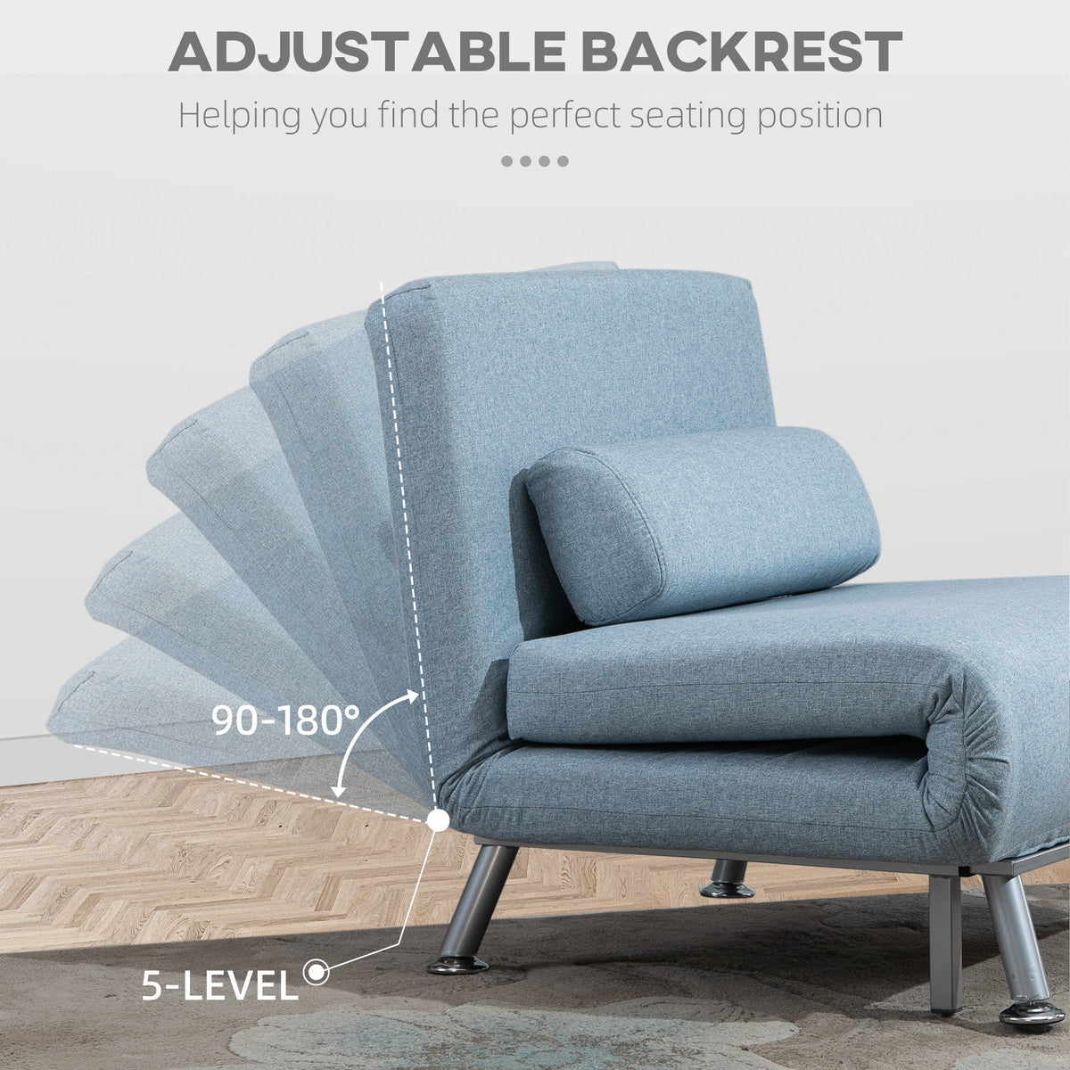 The adjustable backrest of the sleeper chair showing multiple reclining positions