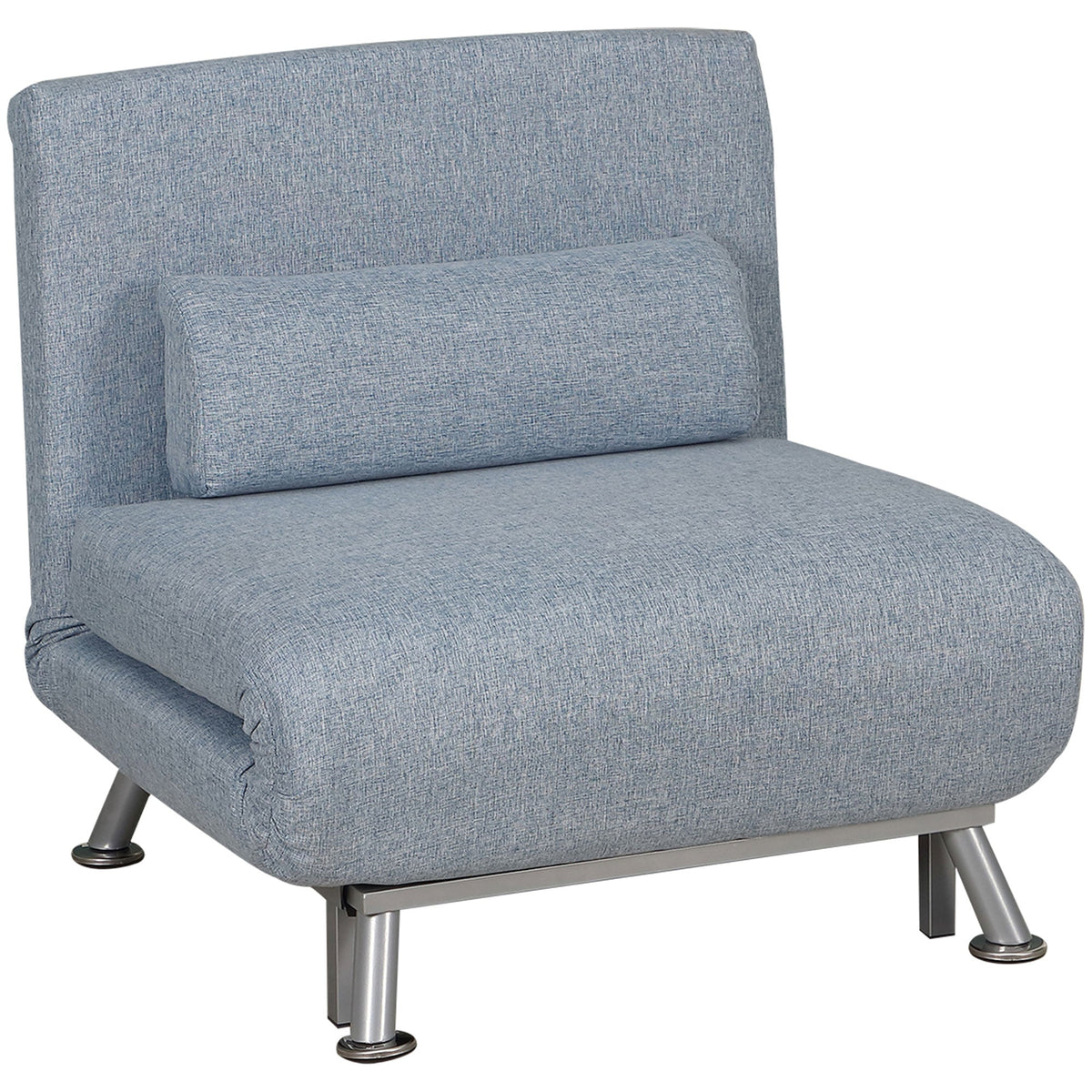 HOMCOM Single Sofa Chair Bed in sky blue with a matching bolster pillow and metal legs