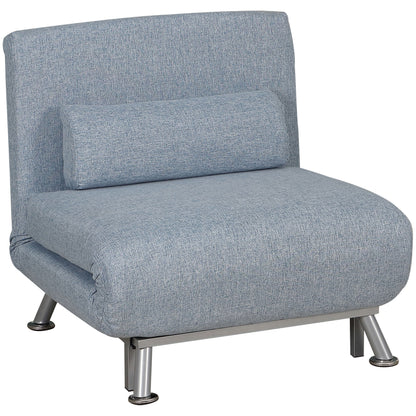 HOMCOM Single Sofa Chair Bed in sky blue with a matching bolster pillow and metal legs