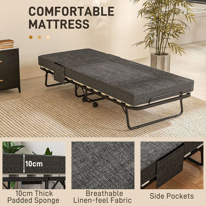 HOMCOM Single Steel Frame Folding Bed in Dark Grey