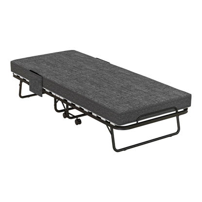HOMCOM Single Steel Frame Folding Bed in Dark Grey