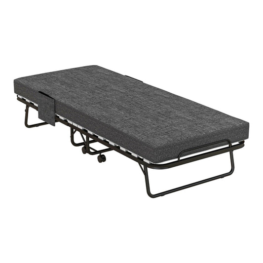 HOMCOM Single Steel Frame Folding Bed in Dark Grey