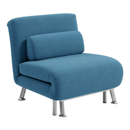HOMCOM Single Velvet-Feel Sleeper Chair in blue, shown as a compact chair with a bolster cushion