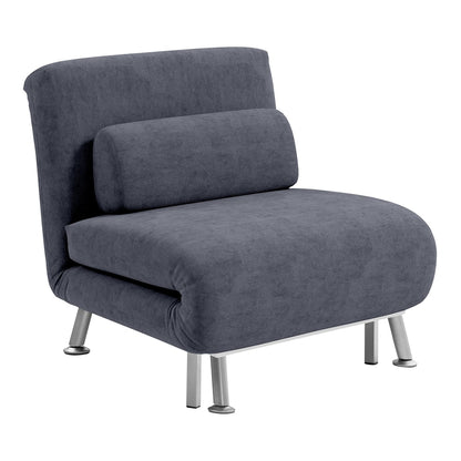 HOMCOM Single Velvet-Feel Sleeper Chair in charcoal grey with a matching bolster cushion