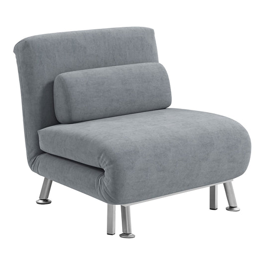 HOMCOM Single Velvet-Feel Sleeper Chair in grey, a compact sofa with a bolster cushion and metal legs