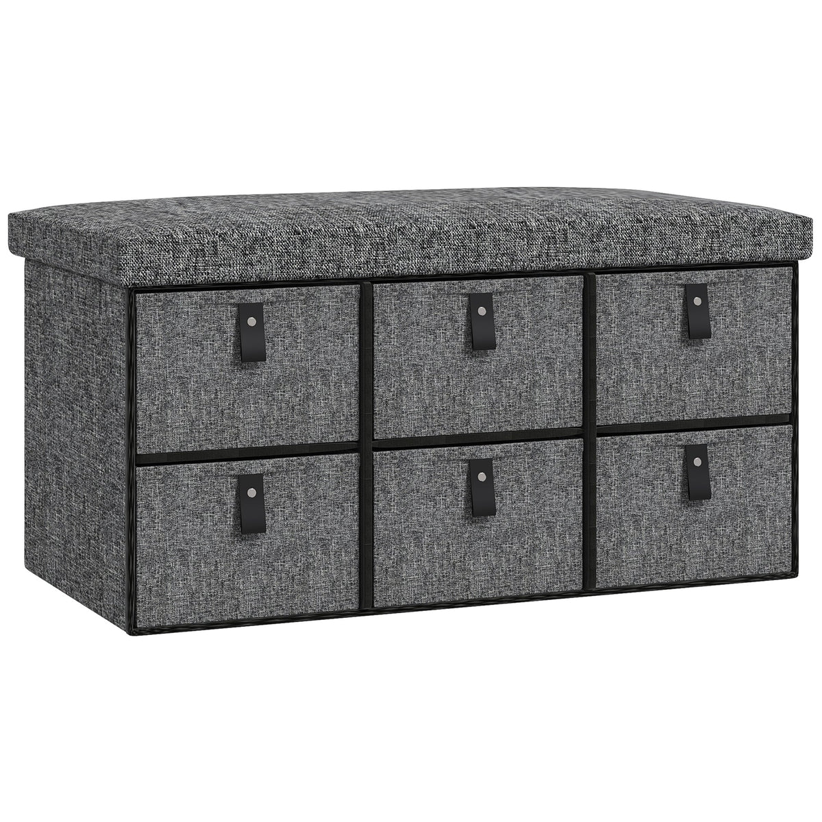 HOMCOM Six-Drawer Shoe Storage Bench with a padded dark grey top seat and six drawers below