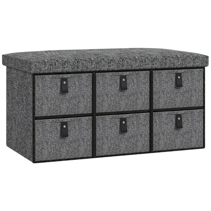 HOMCOM Six-Drawer Shoe Storage Bench with a padded dark grey top seat and six drawers below
