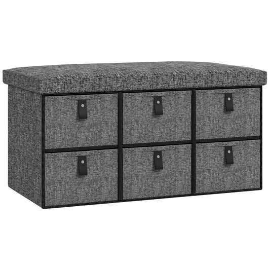 HOMCOM Six-Drawer Shoe Storage Bench with a padded dark grey top seat and six drawers below