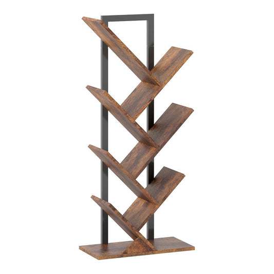 HOMCOM Six-Section Tree Bookcase with a wood-effect finish and black metal frame