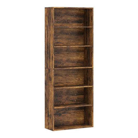 HOMCOM Six Shelf Bookcase in a rustic brown wood effect finish