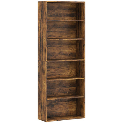 HOMCOM Six Shelf Bookcase in a rustic brown wood effect finish