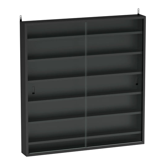 HOMCOM Six Shelf Display Cabinet in black with sliding glass doors and wall mounting brackets