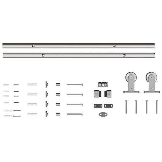 HOMCOM Sliding Door Hardware Kit showing the rail, rollers, and all screws and fixings laid out