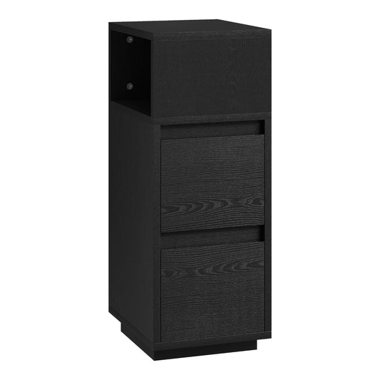 HOMCOM Slim Bedside Table in black with two drawers and an open shelf above