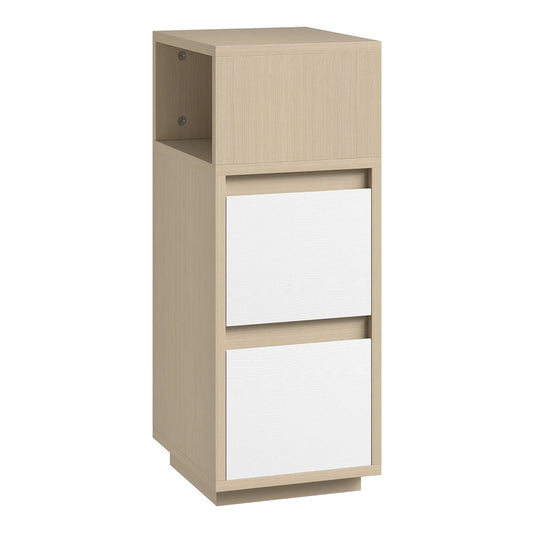 HOMCOM Slim Bedside Table with two white drawers and an open shelf above