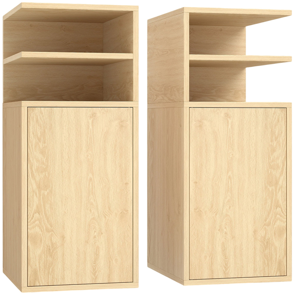 HOMCOM Slim Bedside Table Set of 2, two narrow cabinets with open shelves and a cupboard