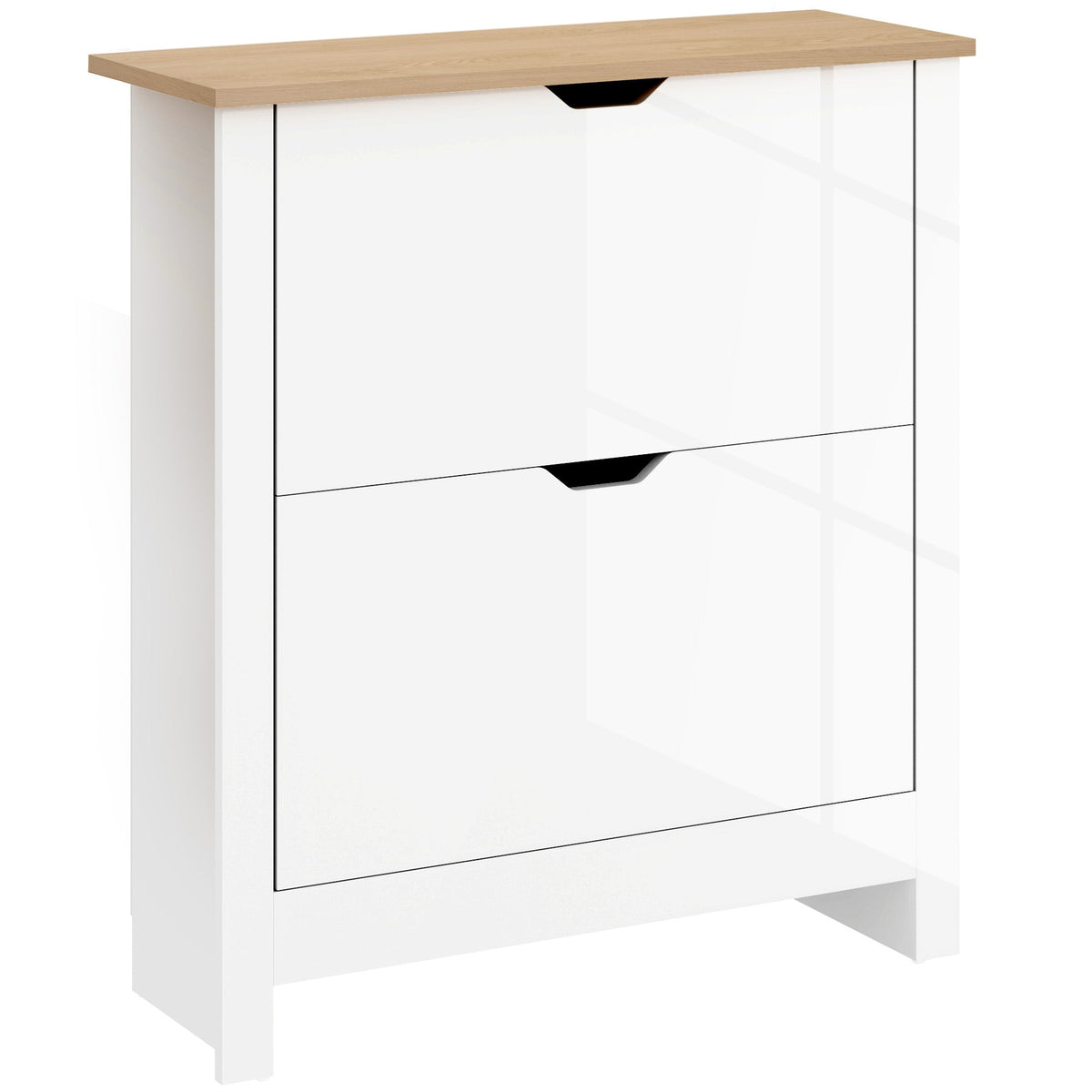 HOMCOM Slim Shoe Cabinet with two flip drawers and a wood-effect top