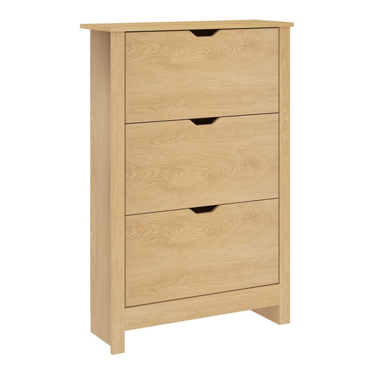 HOMCOM Slim Shoe Cabinet with three flip-down drawers in a natural wood finish