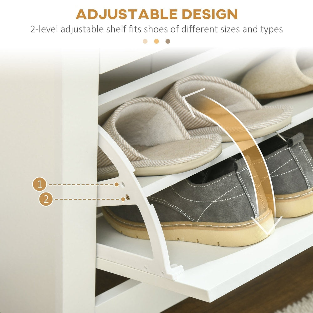 Close-up of the adjustable shelves inside the shoe storage unit