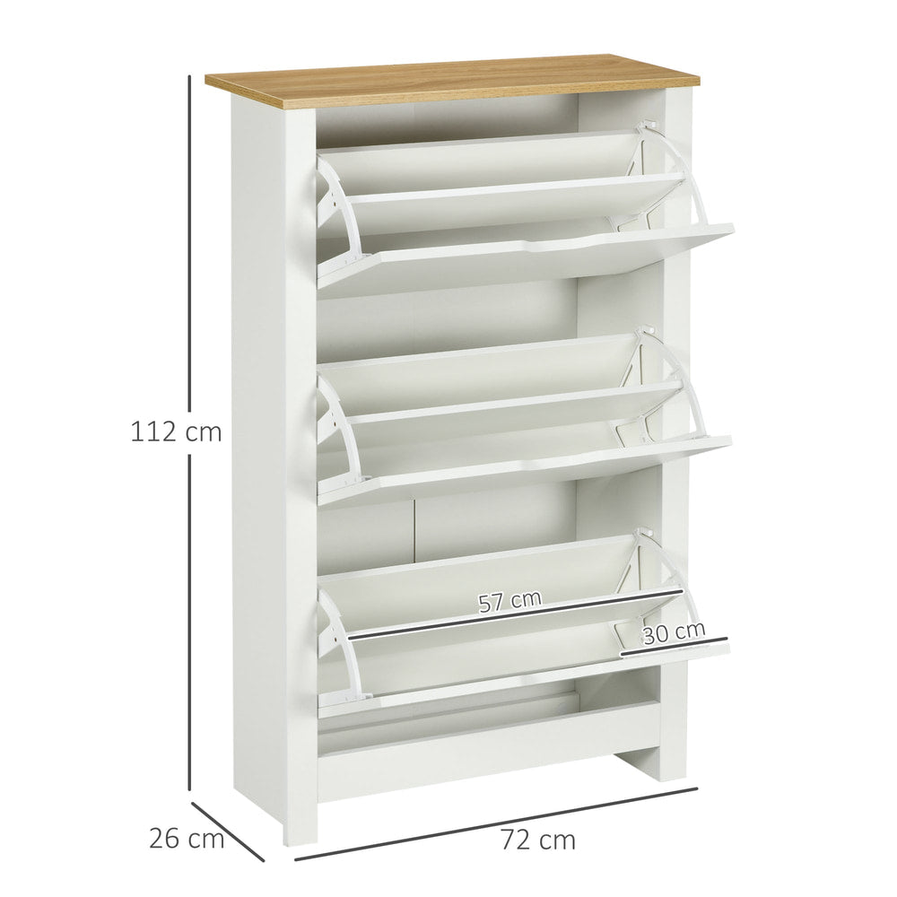 Size diagram of the white shoe storage unit with dimensions shown