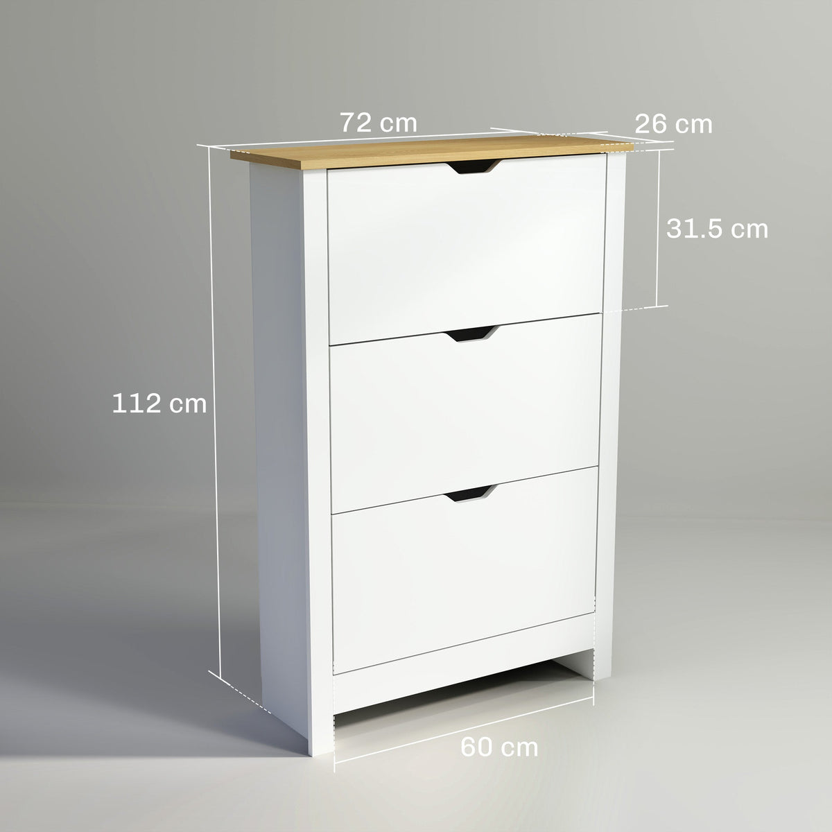 The shoe storage shown against a plain background with white lines indicating its dimensions