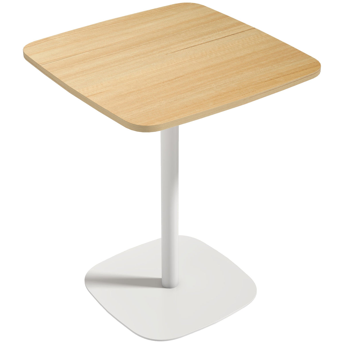 HOMCOM Small Dining Table with a light wood veneer top and a white pedestal base