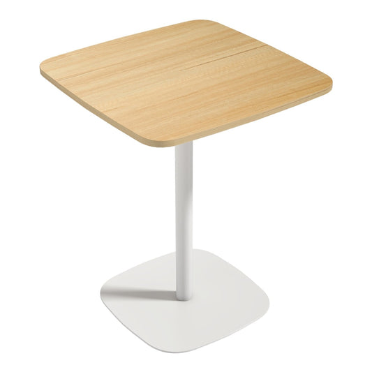 HOMCOM Small Dining Table with a light wood veneer top and a white pedestal base