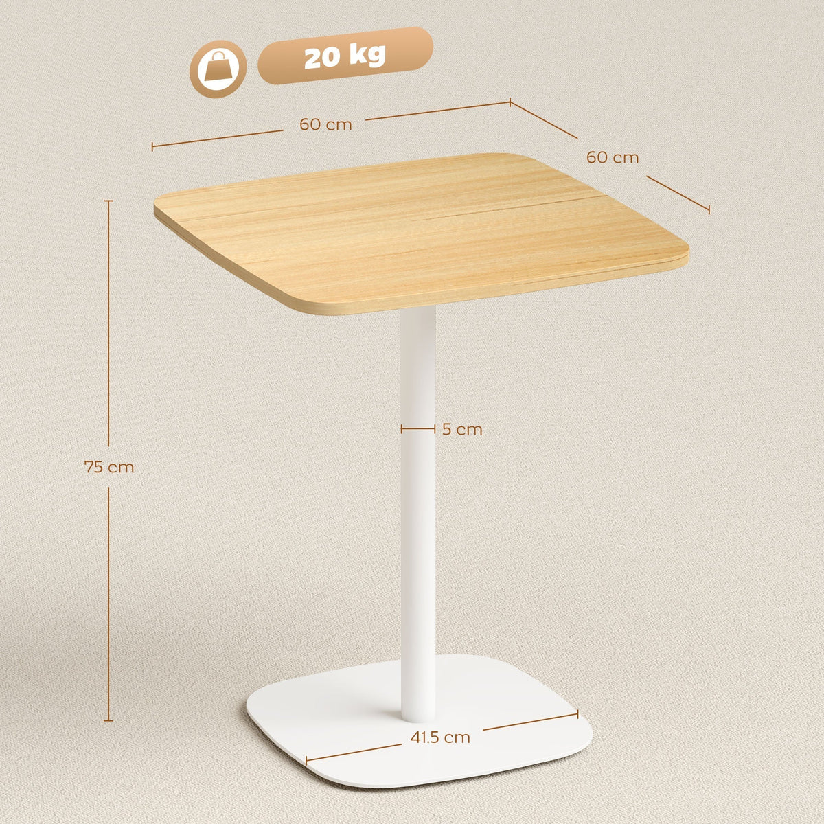 Dimensions of the small dining table showing height and width