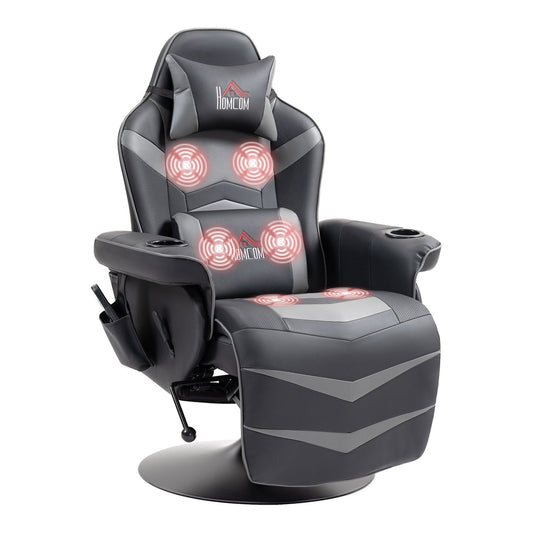 HOMCOM Small Leather Massage Recliner Chair in grey with ergonomic high back and retractable footrest