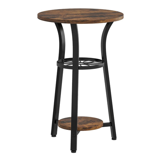 HOMCOM Small Round Side Table with 3 Storage Shelves rustic brown wood effect top and shelves with black metal frame