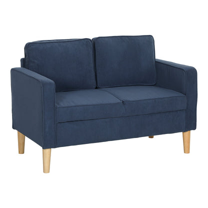 HOMCOM Small Two-Seater Corduroy Sofa in blue with light wooden legs on a plain white background