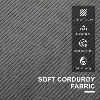 Close-up of the soft grey corduroy fabric on the sofa, highlighting its unique texture