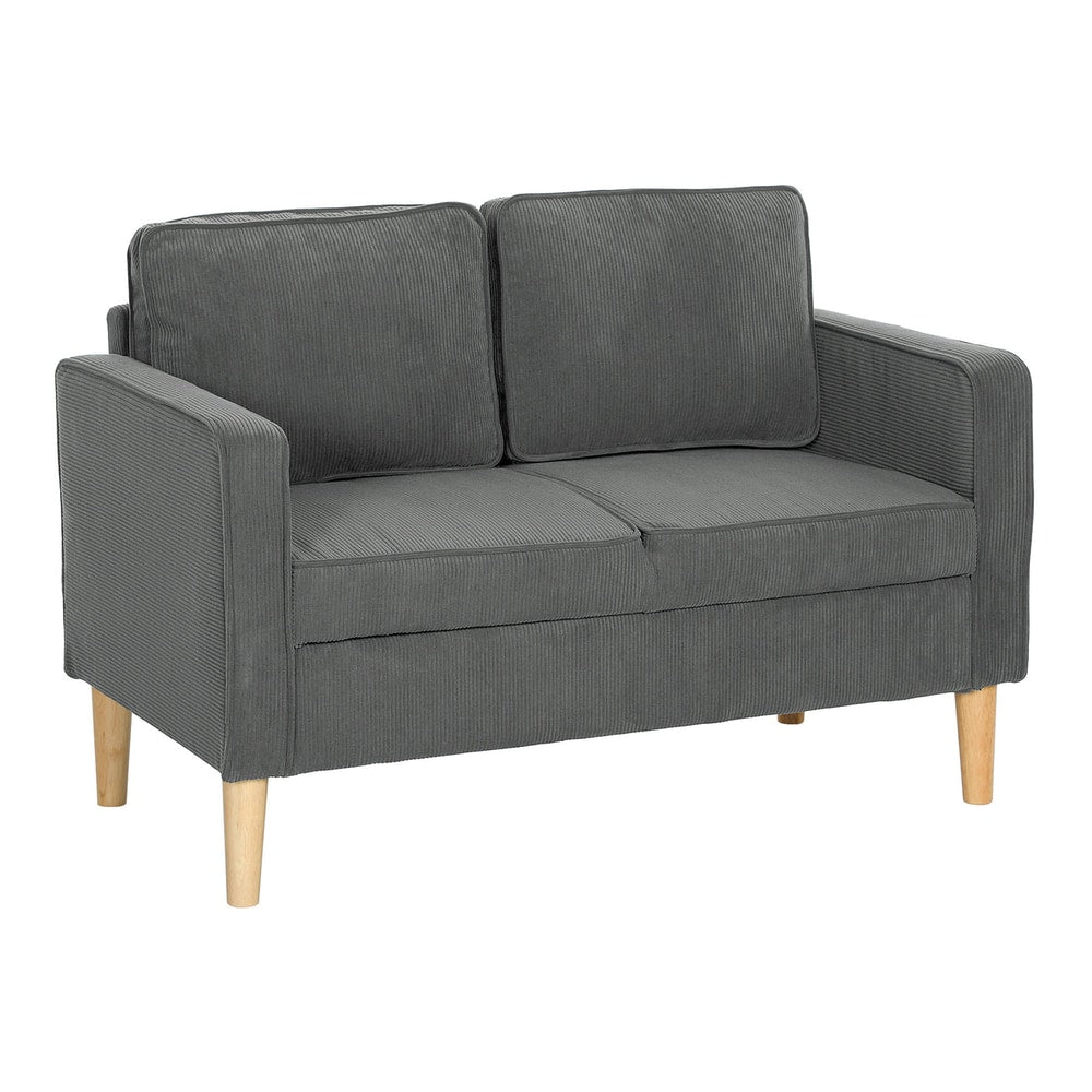 HOMCOM Small Two-Seater Corduroy Sofa in grey, a compact sofa with two seat cushions and two back cushions