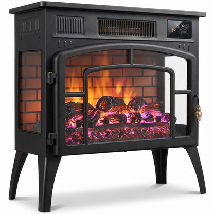 HOMCOM Smart Electric Fireplace Stove Log Burner in Black