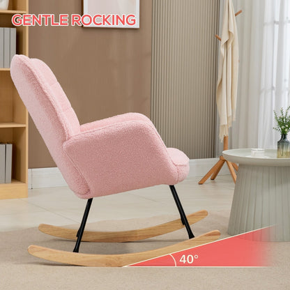 The pink rocking armchair viewed from the side showing the forty degree rocking angle