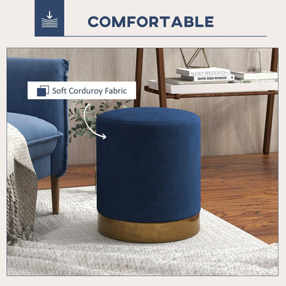 Close up of the soft corduroy fabric on the dark blue footstool