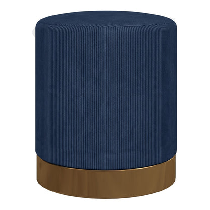 HOMCOM Soft Padded Corduroy Footstool in dark blue with a gold base