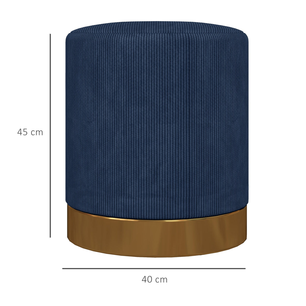 Dimensions of the dark blue corduroy footstool with gold base