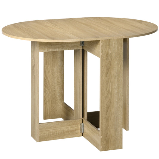 HOMCOM Space-saving Drop Leaf Table in oak finish, shown from the front with both leaves down