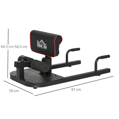 the squat machine with dimension lines showing the height width and length of the frame